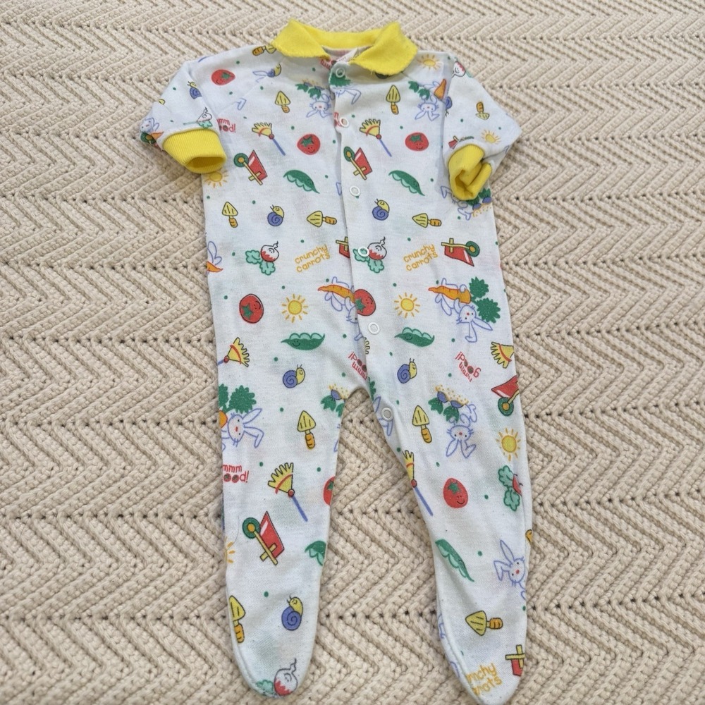 Playskool‎ One Piece Unisex Baby 0-3 Months Garden Snap Pajamas L/S 80s VTG
